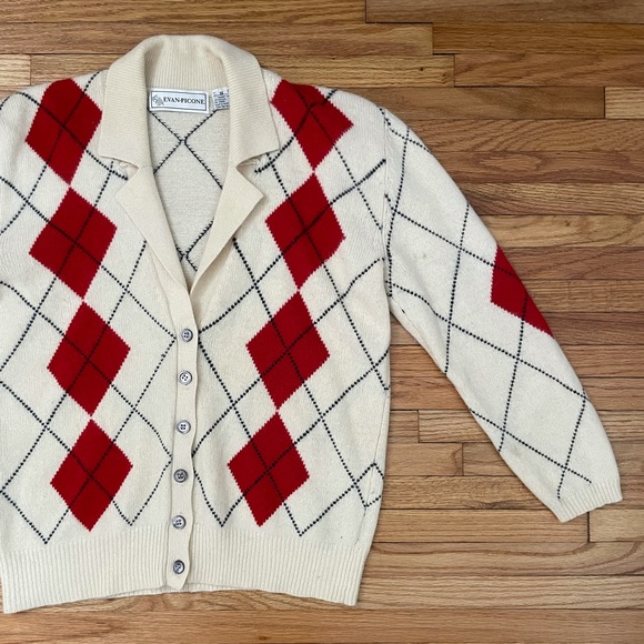 Vintage Sweaters - Vintage Wool & Angora Argyle Cardigan Sweater